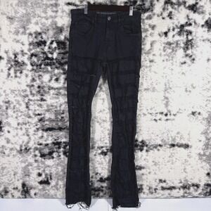 Rockstar Original Stretch Flare Fit Jeans Mens Size 32x36 Black Ripped Destroyed